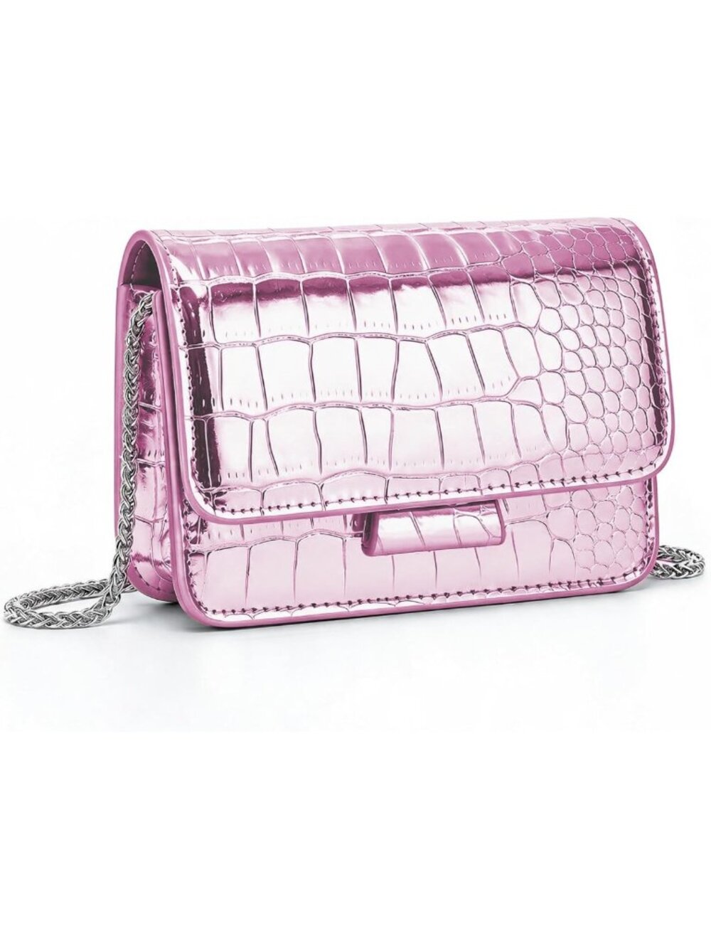 Trendy Metallic Mini Crossbody Purse, Chic Evening Clutch with Chain Strap